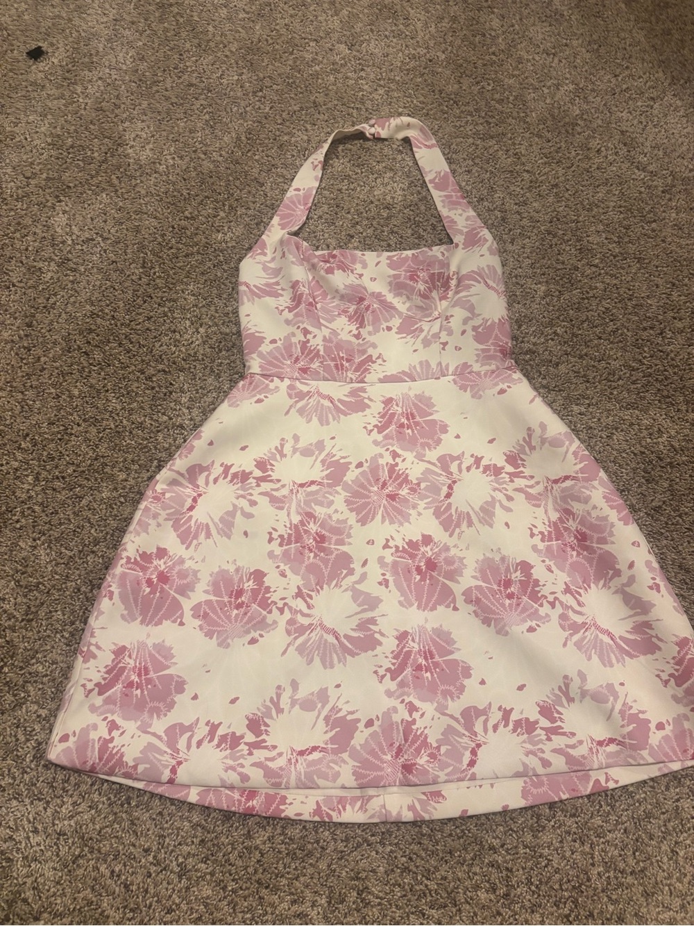 Floral Halter Skater Dress in Light Pink and White